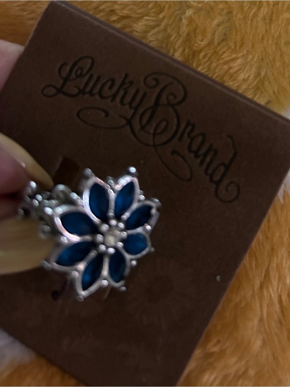 Lucky Brand Silver-Tone Navy Flower Ring NWT Size 7